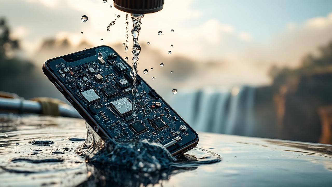 Water-damaged phone motherboard being cleaned after liquid exposure, for a Gokak customer of iFixPro